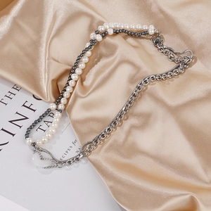 Collier Double Couche en Acier Inoxydable Avec Perle d'Eau Douce et Pendentif en Jade Punk Bijoux Minimalistes pour Hommes Femmes