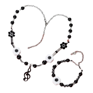Minimalist pearl necklace and bracelet set with heart floral beads and silver G-clef pendant