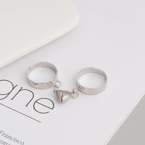 Alloy Magnetic Heart Couple Rings Minimalist Adjustable Silver Color Matching Rings For Lovers Friends Jewelry Gift