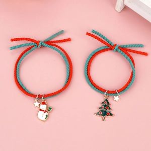 Weihnachten Geflochtenes Seil Armband Haargummi Legierung Tropföl Weihnachtsmann Weihnachtsbaum Schneemann Rentier Stern Anhänger Festival Schmuck Für Damen Pärchen Geschenk