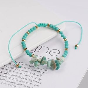 Handmade woven bead bracelet with turquoise stones and adjustable cord for beach surfing