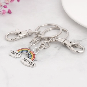 Set di portachiavi arcobaleno Best Friends con ciondoli a nuvola in lega d'argento