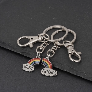 Set di Portachiavi in Acciaio Inossidabile Arcobaleno Best Friends Smalto Nuvola Cuore Portachiavi Pendente per Zaino Regalo Gioiello