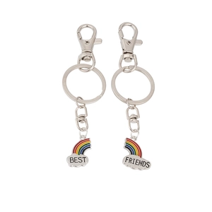 Set di due portachiavi Best Friends arcobaleno in metallo con moschettoni per zaino