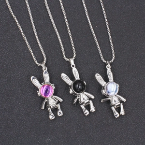 Hip-hop Titaniumstaal Mechanisch Konijn Hanger Halsketting Retro Robot Bunny Strass Kielketting Unisex Sieraden Streetwear Accessoire