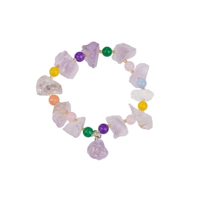 Bracciale in lepidolite naturale con perle colorate e ciondolo in ametista