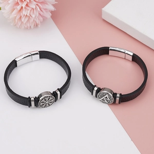 Vintage Viking Braided Leather Bracelet For Men Alloy Stainless Steel Magnetic Buckle Nordic Vegvisir Valknut Punk Jewelry