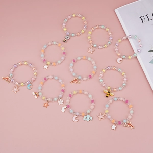 Sweet Cartoon Beaded Bracelet For Girls Alloy Artificial Pearl Glass Beads Drip Oil Dolphin Bee Moon Starfish Jewelry