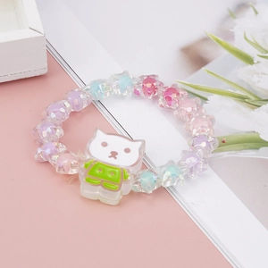 Bracciale per bambini con perle a stella colorate e ciondolo a forma di gatto carino