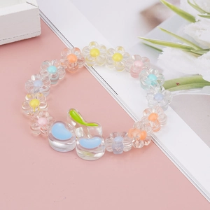 Bracciale di perle a fiori per bambine con ciondolo ciliegia blu e colori gelatina