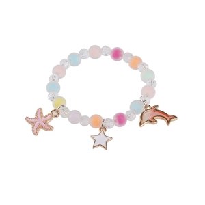 Cute ocean themed beaded bracelet for girls with pink starfish and dolphin pendants