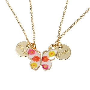 Magnetische BFF Schmetterlingskette für Kinder mit Blumenemaille und Love-Anhängern