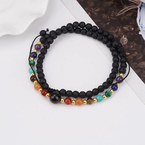 Collar de Cuentas de Chakra de Piedra Volcánica Natural para Hombres Mujeres Energía Curativa Ajustable Yoga Joyería Moda