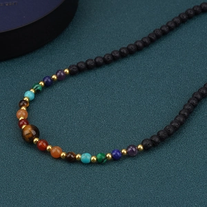 Collar de piedra de lava y ojo de tigre con gemas estilo galaxia para parejas