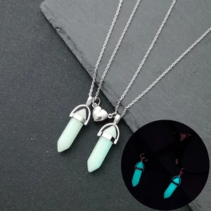 Luminous hexagonal pillar pendant necklaces with magnetic heart for couples