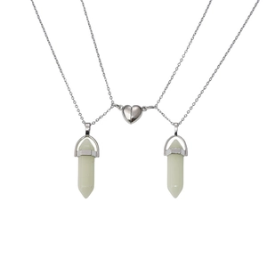 Luminous hexagonal pillar pendant couple necklaces with magnetic heart connection