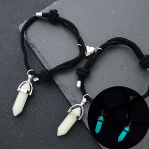 Luminous hexagonal column couple bracelets with magnetic heart charm and adjustable cord