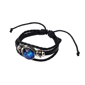 Luminous twelve constellations braided leather bracelet with adjustable cord for couples