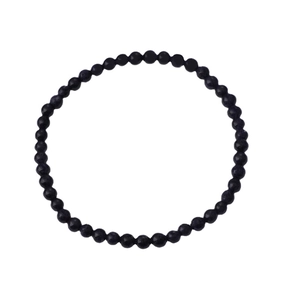 Polished black faceted 4mm natural stone energy bead bracelet for women on white background