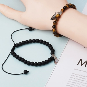 Bracelets de couple magnétiques cœur en œil de tigre et agate avec cordon ajustable