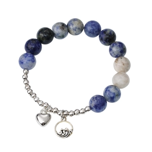 Bracelet bohème en perles de pierre naturelle avec breloques en forme de cœur et vague