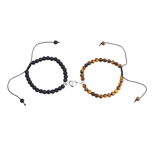 Bracelets de couple avec fermoir magnétique en cœur et perles en pierre naturelle
