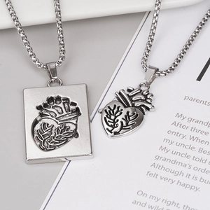 Vintage Anatomical Heart Couple Necklace Set Stainless Steel Zinc Alloy Pendant Hip Hop Punk Jewelry Matching Necklaces Gift