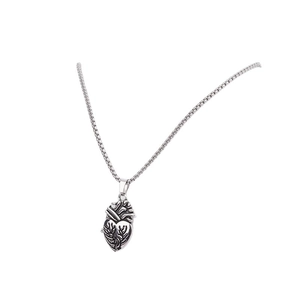 Retro anatomical heart pendant necklace in vintage silver finish with a box chain