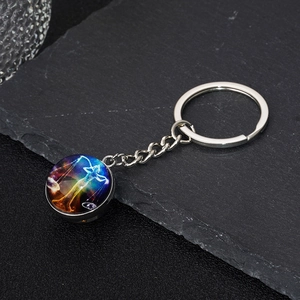 Vintage Galaxy Glass Ball Keychain Alloy Starry Sky Constellation Key Ring Pendant For Car Keys Backpack Ornament Gift