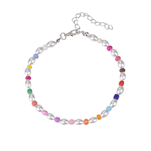 Fashionable oval pearl bracelet with colorful seed beads and silver adjustable lobster clasp
