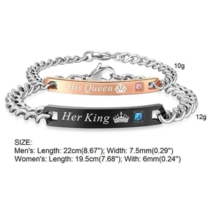Detail von Her King und His Queen Titanstahl-Paararmbändern mit kubischen Zirkonia-Steinen