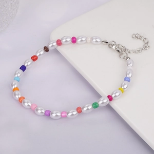 Handmade Faux Artificial Pearl Beaded Anklet Bracelet Colorful Seed Beads Summer Beach Style Jewelry For Women Adjustable Chain