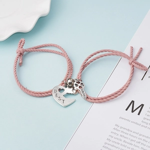 Magnetische Geflochtene Seil Armbänder Für Paare Damen Best Friends Herz Schlüssel Anhänger Verstellbare Haargummi Schmuck Geschenk