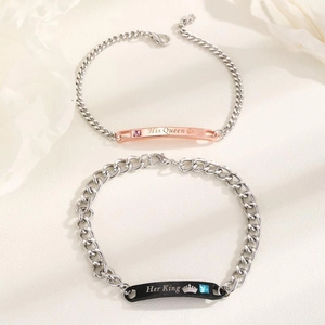 His Queen und Her King Pärchen-Armbänder in Roségold und Silber mit Strasssteinen