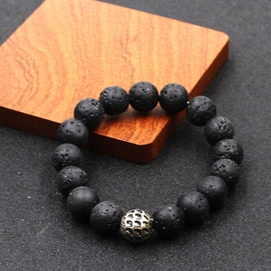 Bracelet de Perles Homme Fait à la Main Pierre de Lave Naturelle Hématite Lucky Beads Bracelet Rétro Minimaliste Alliage Charm Bijoux Pour Homme