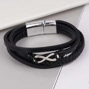 Bracelet Multicouche en Cuir Microfibre pour Hommes Femmes Symbole de l'Infini Alliage Fermoir Magnétique Bracelet en Corde de Cire