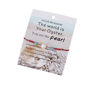 Handmade Woven Bracelet With Freshwater Pearl Adjustable Cord Wish Card Bohemian Beaded Bracelet For Women Gift Jewelry