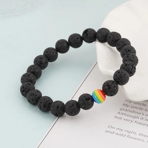 Handmade Lava Stone Rainbow Beaded Bracelet For Men Women Ethnic Chakra Yoga Elastic String Natural Rock Jewelry Gift