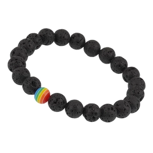 Rainbow rainbow chakra beads with natural black lava stone beaded bracelet for couples