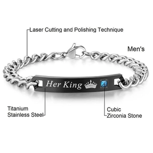 Herrenarmband aus Titanstahl mit schwarzer Her King Platte und blauem Zirkonia-Stein