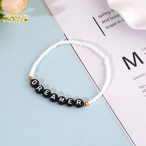 Bohemian Handmade Seed Bead Bracelet Resin Letter Beads Copper Spacers Elastic Wristband Daily Casual Jewelry For Women Men