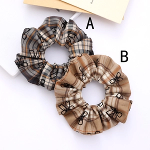 French vintage plaid scrunchie set with black bow embroidery for high ponytail