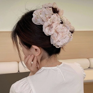 Pinza per capelli con fiocco in organza a fiori rosa per acconciature eleganti da donna