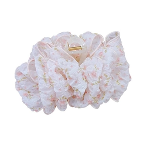 Grande molletta per capelli in tessuto floreale con fiori rosa e molla dorata