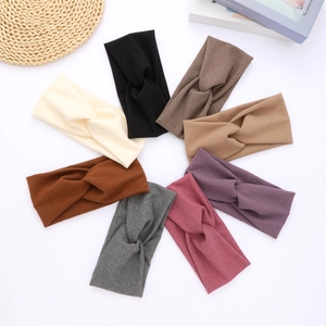 Women Cotton Blend Twisted Headband Crisscross Knitted Hair Band Solid Color Elastic Yoga Face Wash Sporty Hair Accessory