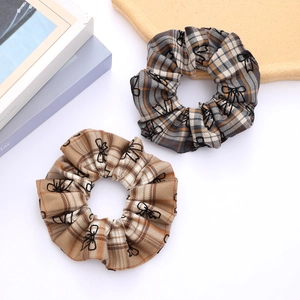 French Vintage Plaid Bow Scrunchies Fabric Large Elastic Hair Tie Preppy Style Ponytail Holder For Women Hair Accessories