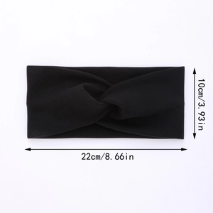Detail view showing dimensions of black elastic knot headband, size 22cm by 10cm