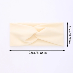 Detailed dimensions of beige twist knot headband showing 22cm length and 10cm width