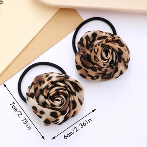 Detailed view of leopard print rose hair scrunchie with 7cm diameter and elastic band