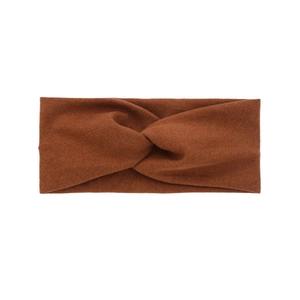 Classic twist headband in caramel brown soft suede fabric for sports and makeup use